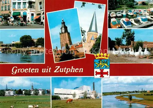 AK / Ansichtskarte Zutphen Teilansichten Kirche Hafen Frachtkahn Viehweide Landschaft Zutphen