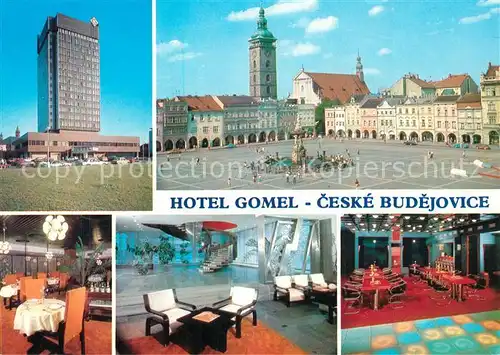 AK / Ansichtskarte Ceske_Budejovice Hotel Gomel Zizkovo namesti Restaurace Druzba Vstupni hala Vinarna Ceske Budejovice