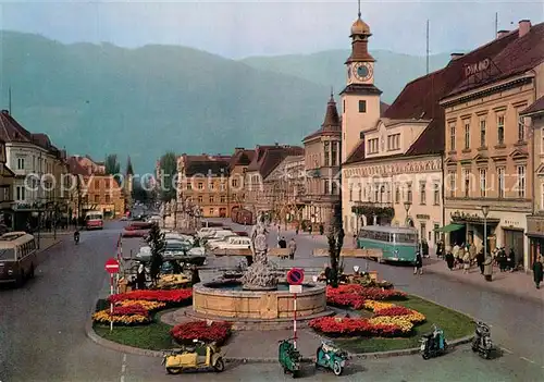 AK / Ansichtskarte Leoben Hauptplatz mit Bergmannsbrunnen und Rathaus Leoben