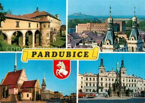AK / Ansichtskarte Pardubice_Pardubitz Zamek pohled na Kunetickou horu Kostel sv. Bartolomeje Pernstejnske namesti Pardubice Pardubitz