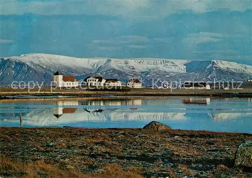 AK / Ansichtskarte Gardabaer Bessastadir the residence of the President of Iceland Mt Esja in the background 