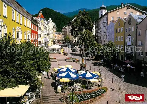AK / Ansichtskarte Kufstein_Tirol Unterer Stadtplatz Brunnen Strassencafe Kufstein_Tirol