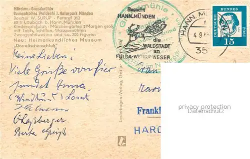 AK / Ansichtskarte Laubach_Hann_Muenden Maerchen Grundmuehle Waldcafe Laubach_Hann_Muenden