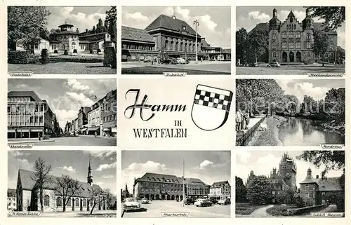 AK / Ansichtskarte Hamm_Westfalen Badehaus Bahnhof Oberlandesgericht Kirche Schloss Marktplatz Hamm_Westfalen