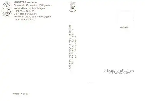 AK / Ansichtskarte Munster_Haut_Rhin_Elsass Panorama Luftkurort Hochvogesen Munster_Haut_Rhin_Elsass