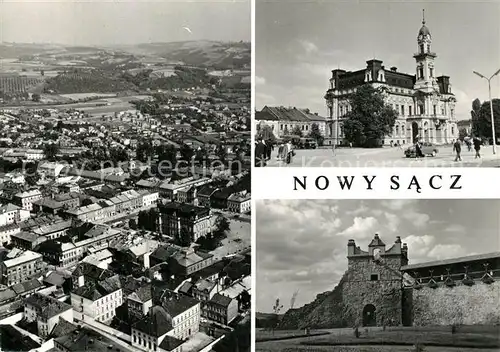 AK / Ansichtskarte Nowy_Sacz_Kleinpolen Widok ogolny Ratusz Fragment zamku baszta Kowalska Rathaus Turm Fliegeraufnahme Nowy_Sacz_Kleinpolen