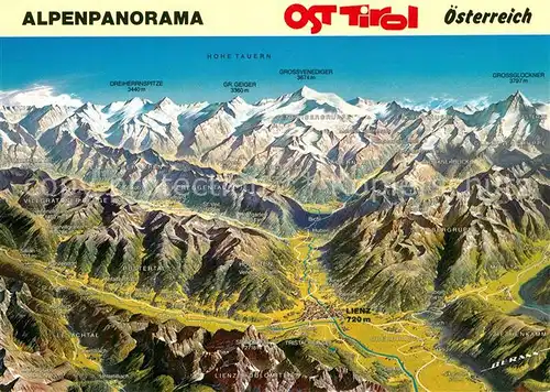 AK / Ansichtskarte Lienz_Tirol Alpenpanorama Hohe Tauern Glocknergruppe Lienzer Dolomiten aus der Vogelperspektive Lienz Tirol