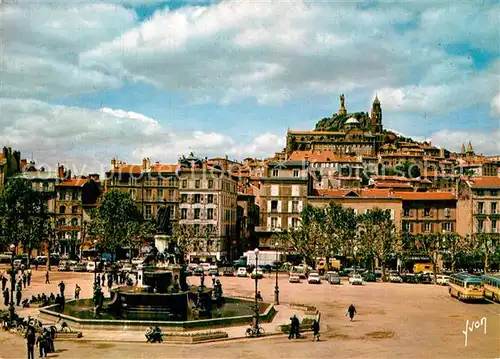 Le_Puy en Velay Place du Breuil Rocher Corneille et la Basilique Fontaine Le_Puy en Velay