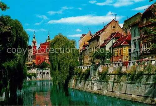 Ljubljana_Laibach Haeuserpartie am Fluss Innenstadt 