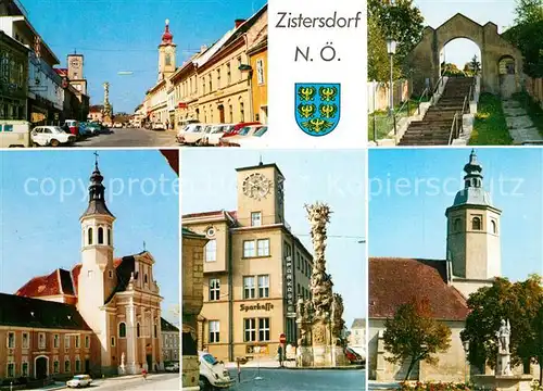 Zistersdorf Hauptstrasse Altes Stadttor Pfarrkirche Dreifaltigkeitssaeule Maria Moos Kirche Zistersdorf