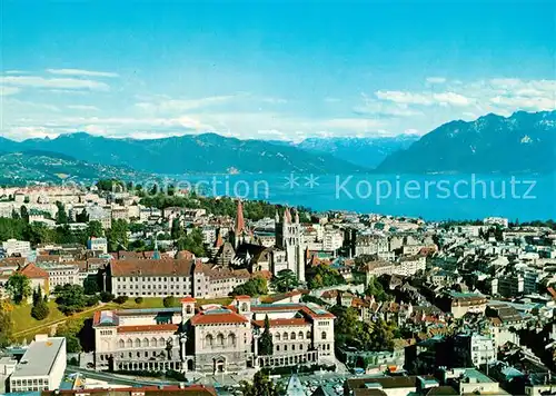Lausanne_VD Vue aerienne La cathedrale le lac Leman et les Alpes Lausanne VD