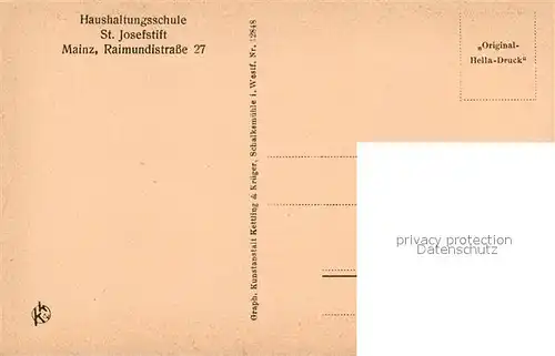 AK / Ansichtskarte Mainz_Rhein Haushaltungsschule St Josefstift Lourdesgrotte mit Schutzengel Mainz Rhein