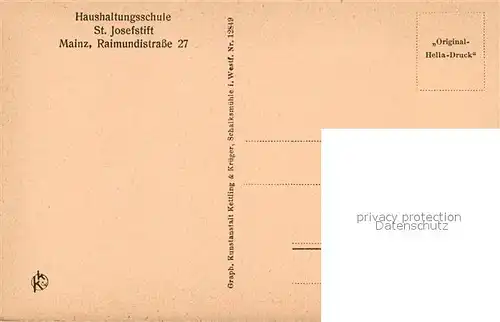 AK / Ansichtskarte Mainz_Rhein Haushaltungsschule St Josefstift Herz Jesu Kapellchen Mainz Rhein