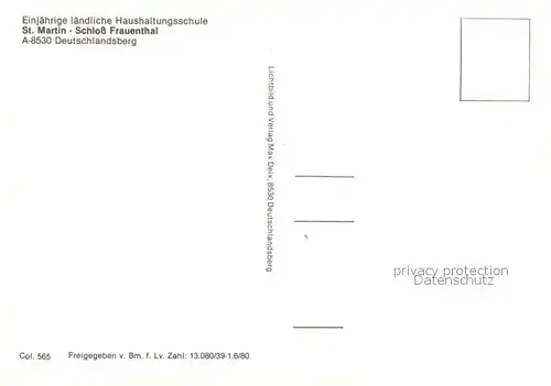 AK / Ansichtskarte Deutschlandsberg Fliegeraufnahme mit Haushaltungsschule St Martin Schloss Frauenthal Deutschlandsberg