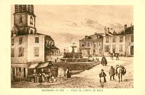 Bourbonne les Bains en 1830 Place de l Hotel de Ville Fontaine Peinture Kuenstlerkarte 