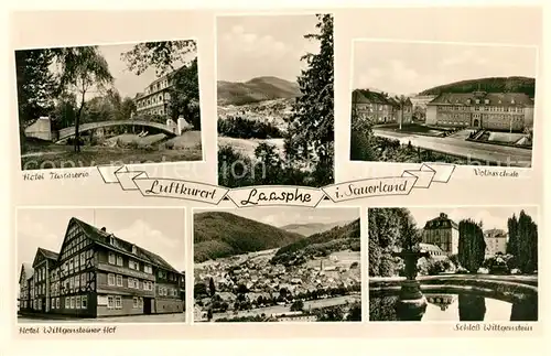 AK / Ansichtskarte Laasphe_Bad Hotel Fasanerie Volksschule Schloss Wittgenstein Hotel Wittgensteiner Hof Laasphe_Bad