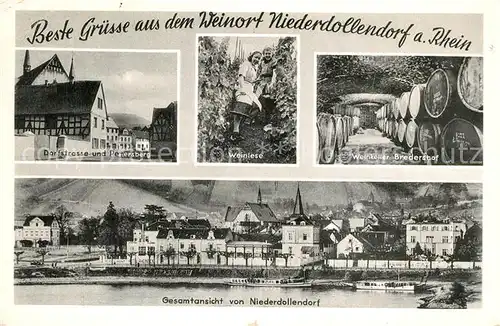 AK / Ansichtskarte Niederdollendorf Dorfstrasse Petersberg Weinlese Weinkeller Bredershof Panorama Niederdollendorf