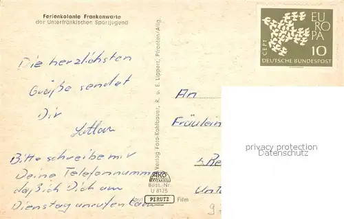 AK / Ansichtskarte Wuerzburg Ferienkolonie Frankenwarte Unterfraenkische Sportjugend Wuerzburg