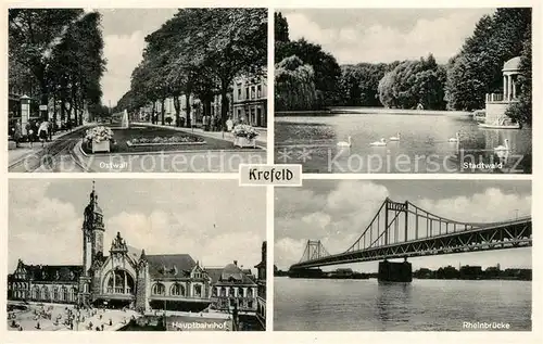 AK / Ansichtskarte Krefeld Ostwall Stadtwald Hauptbahnhof Rheinbruecke Krefeld