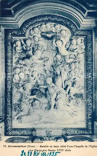Almeneches Retable en haut relief d une Chapelle de l Eglise La Vierge aux fleurs XVIIe siecle Almeneches