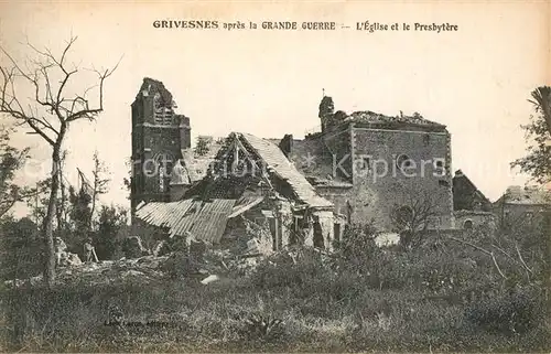Grivesnes apres la Grande Guerre LEglise et le Presbytere Grivesnes