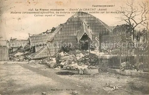 Chauny_Aisne Maison curieusent e Jondrees les toitures sont presque intactes sur les urs rases Chauny Aisne