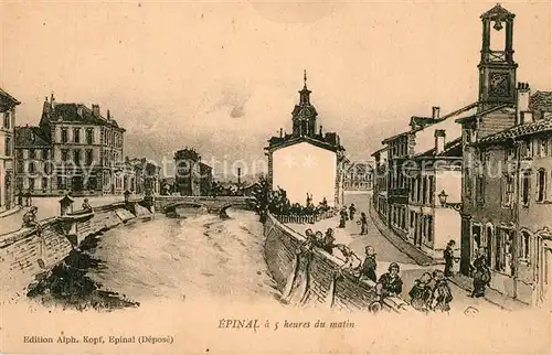 Epinal_Vosges a 5 heures du matin Dessin Kuenstlerkarte Epinal Vosges