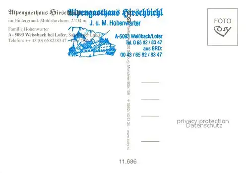 AK / Ansichtskarte Weissbach_Lofer Alpengasthaus Hirschbichl gegen Muehlsturzhorn Loferer Steinberge Weissbach Lofer