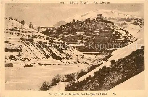 AK / Ansichtskarte Beuil Vue generale et la Route des Gorges du Cians en hiver Beuil