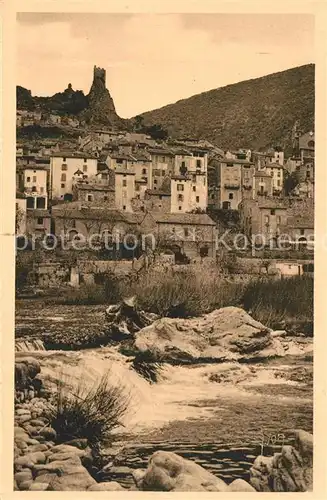 AK / Ansichtskarte Roquebrun Les jardins et vieille Tour Carolingienne Roquebrun