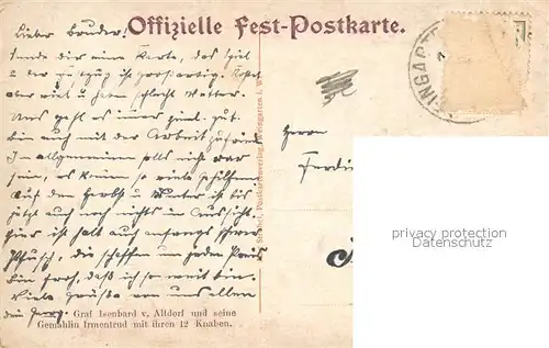 AK / Ansichtskarte Weingarten_Wuerttemberg Hist Festspiel Die Welfensage Graf Isenbard v Altdorf und seine Gemahlin Irmentrud mit ihren 12 Knaben Weingarten Wuerttemberg