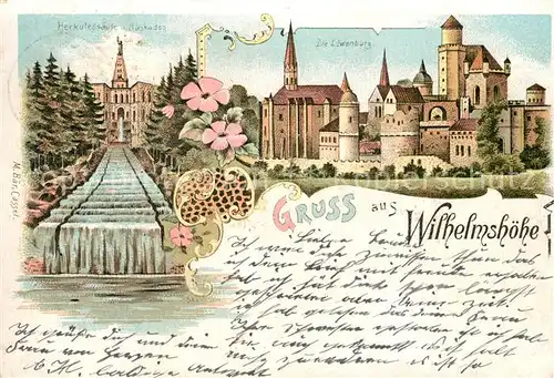 AK / Ansichtskarte Wilhelmshoehe_Kassel Herkulessaeule mit Cascaden Die Loewenburg Wilhelmshoehe Kassel