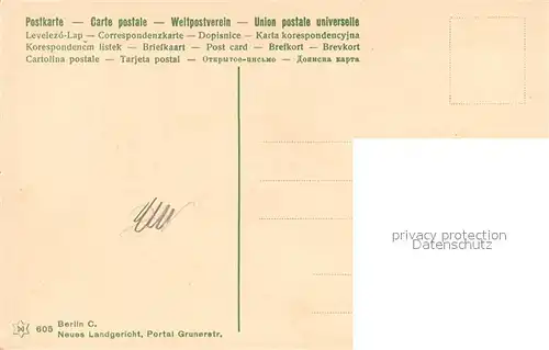 AK / Ansichtskarte Berlin Neues Landgericht Portal Grunerstrasse Berlin