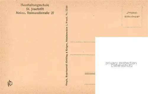 AK / Ansichtskarte Mainz_Rhein Haushaltungsschule St Josefstift Speisehalle mit Gaertchen Mainz Rhein
