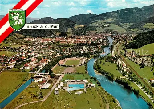 AK / Ansichtskarte Bruck_Mur Freibad Murinsel Campingplatz Fliegeraufnahme Bruck_Mur