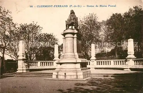 AK / Ansichtskarte Clermont_Ferrand_Puy_de_Dome Statue de Blaise Pascal Monument Clermont_Ferrand