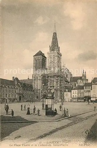 AK / Ansichtskarte Lisieux Place Thiers et la Cathedrale Saint Pierre Lisieux