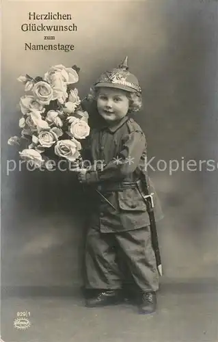 AK / Ansichtskarte Namenstag_Namenskarte Kindersoldat Rosen Pickelhaube Foto Amag Nr. 829 1 