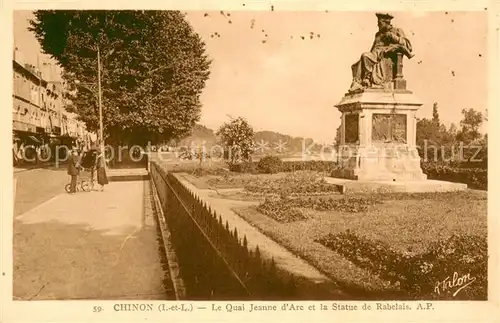 AK / Ansichtskarte Chinon_Indre_et_Loire Le Quai Jeanne dArc et la Statue de Rabelais Chinon_Indre_et_Loire