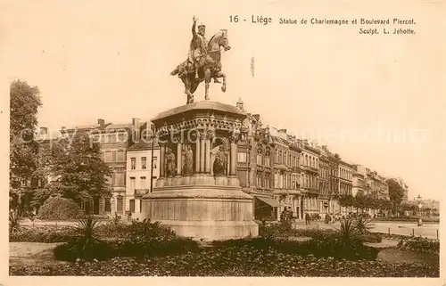 AK / Ansichtskarte Liege_Luettich Statue de Charlemagne et Boulevard Piercot Liege Luettich