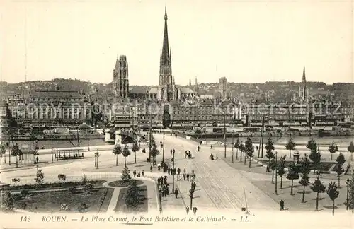 AK / Ansichtskarte Rouen Place Carnot Pont Boieldieu et la Cathedrale Rouen