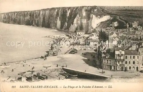 AK / Ansichtskarte Saint Valery en Caux La plage et la Falaise d Amont vue aerienne Saint Valery en Caux