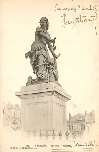 AK / Ansichtskarte Beauvais Statue Jeanne Hachette Monument Beauvais