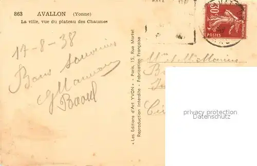 Avallon La ville vue du plateau des Chaumes Avallon