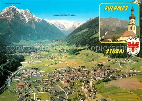 Fulpmes_Tirol Fliegeraufnahme mit Stubaier Alpen und Zuckerhuetli Fulpmes Tirol