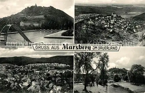 AK / Ansichtskarte Marsberg_Sauerland Freibad Panorama Fliegeraufnahme Marsberg_Sauerland