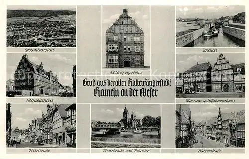 AK / Ansichtskarte Hameln_Weser Panorama Hochzeitshaus Schleuse Osterstrasse Muenster Hameln Weser