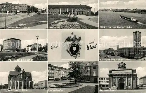 AK / Ansichtskarte Wesel_Rhein Bahnhofsvorplatz Bahnhof Rathaus Kaiserhof Willibrordi Dom Wesel Rhein