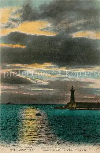 AK / Ansichtskarte Leuchtturm_Lighthouse Marseille Coucher de Soleil Port  