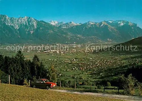 Grabs_SG Blick vom Gamserberg auf Buchs Schaan Vaduz Triesenberg und die Falknisgruppe Grabs_SG